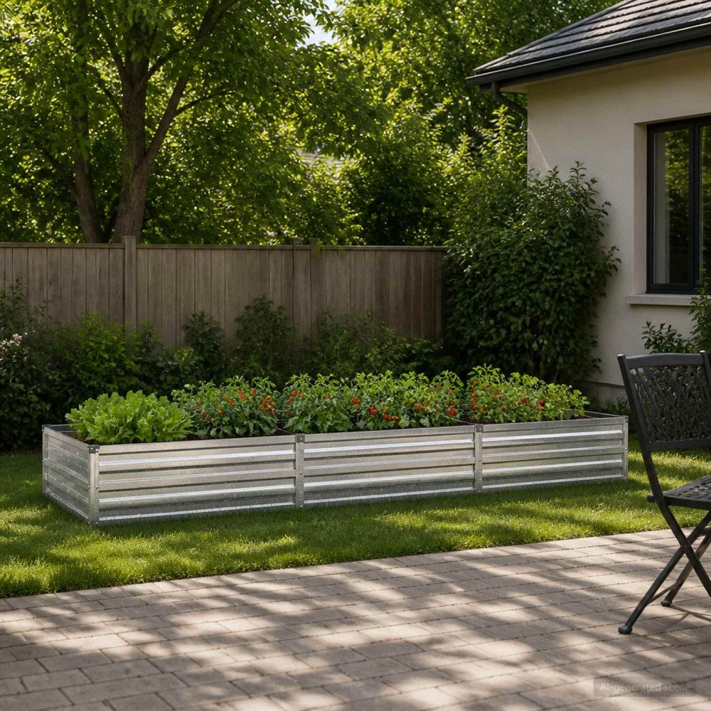 vidaXL Höjd Trädgårdsbädd Silver 240 x 80 x 24 cm galvaniserad