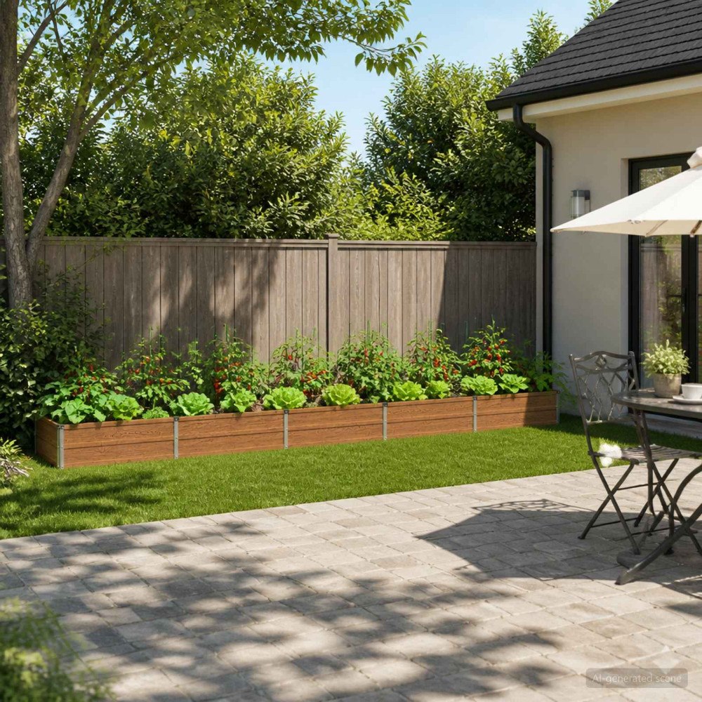 vidaXL Höjd Trädgårdsbädd Träbrun 400 x 80 x 24 cm kallvalsad stål