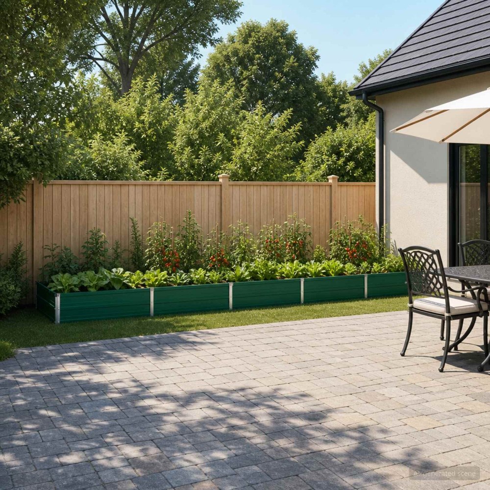 vidaXL Höjd Trädgårdsbädd Grön 400 x 80 x 24 cm kallvalsad stål