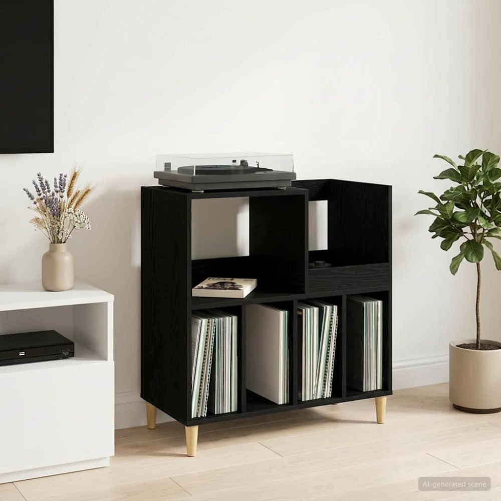 vidaXL Ställ för Skivspelare Svart ek 82 x 39,5 x 82,5 cm