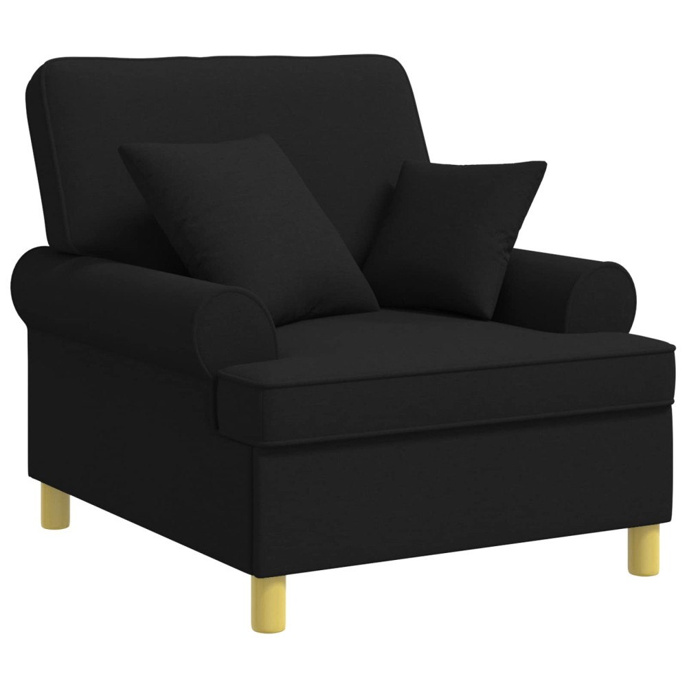 vidaXL XL fåtölj med dynor Svart Tyg