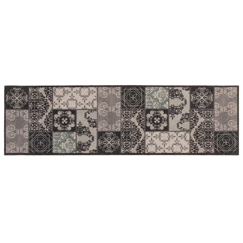vidaXL Köksmatta Svart mosaik 180 x 60 cm 100% Polyamid Tvättbar