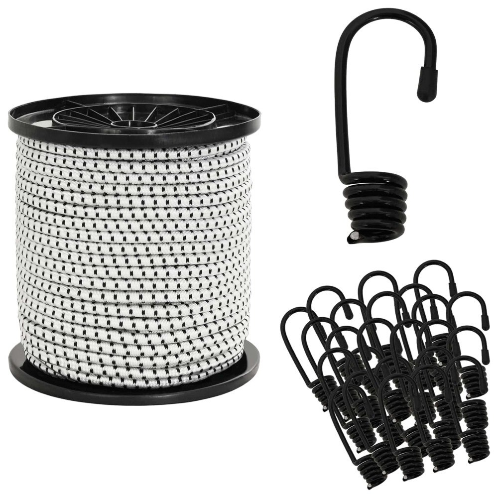vidaXL Bungee-rep med krokar 6 mm Svart och Vitt PP och gummi