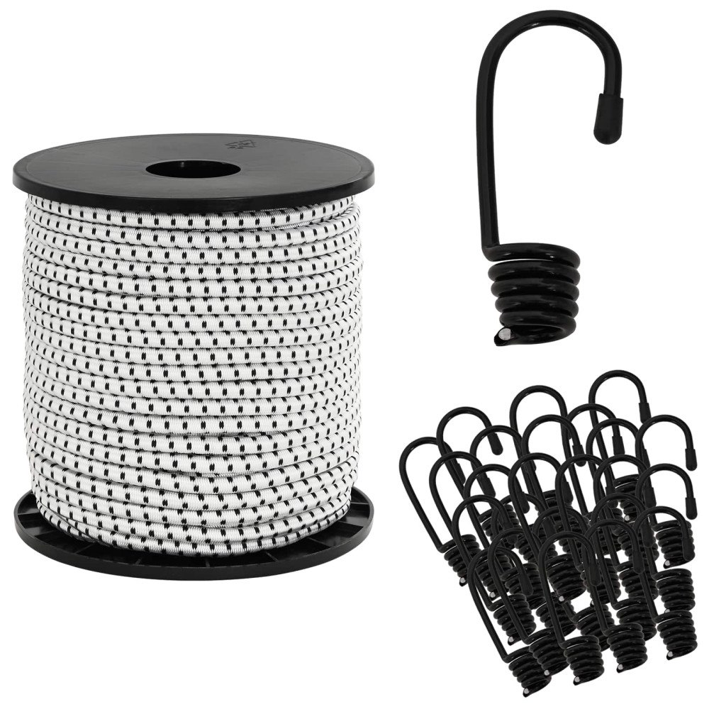 vidaXL Bungee-rep med krokar 6 mm Svart och Vitt PP och gummi
