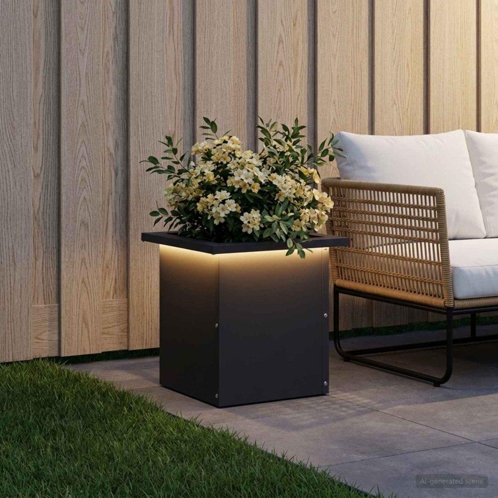 vidaXL Odlingslåda med LED Svart 30 x 30 x 30 cm Stål