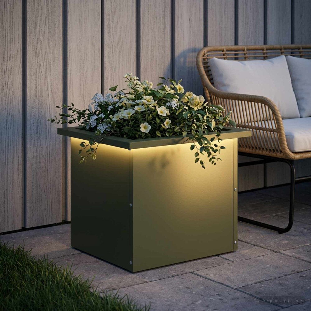 vidaXL Odlingslåda med LED Olivgrön 30 x 40 x 30 cm Stål