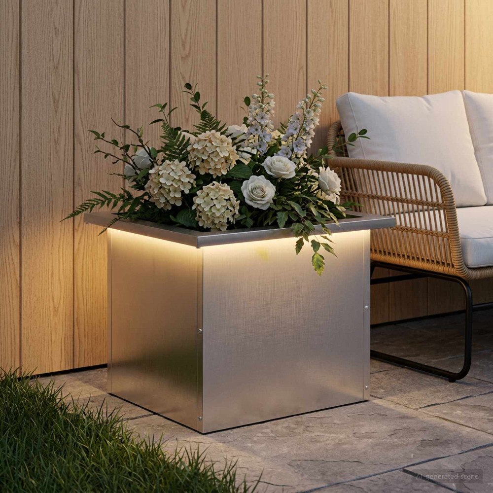 vidaXL Odlingslåda med LED Silver 30 x 40 x 30 cm Rostfritt stål