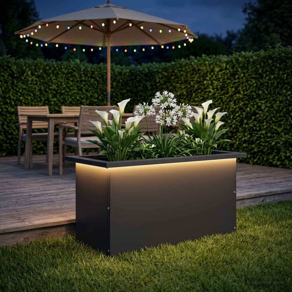vidaXL Odlingslåda med LED Svart 30 x 60 x 30 cm Stål