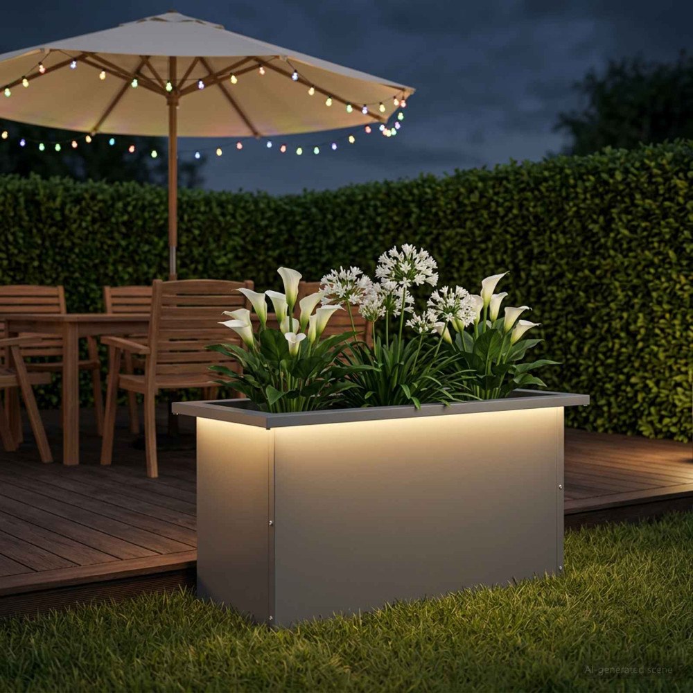 vidaXL Odlingslåda med LED Antracit 30 x 60 x 30 cm Stål
