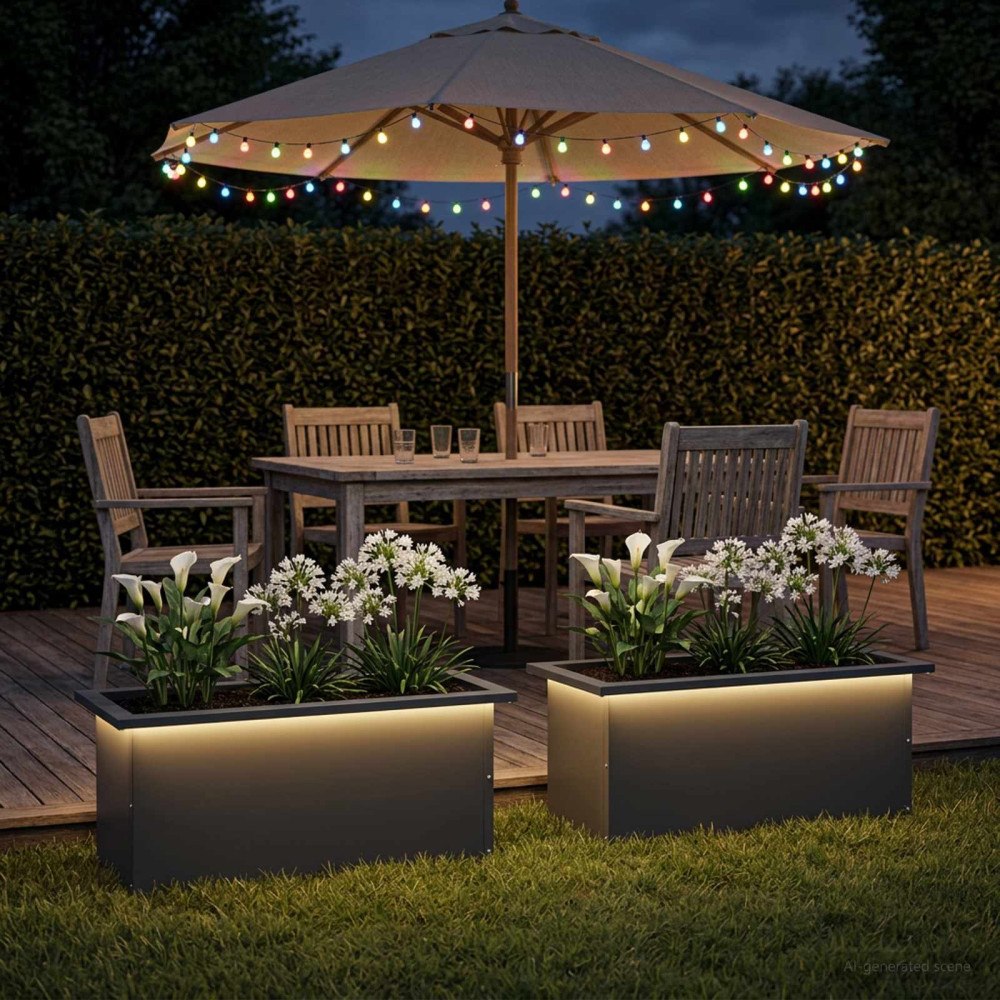 vidaXL Odlingslåda med LED 2 st Antracit 30 x 60 x 30 cm Stål