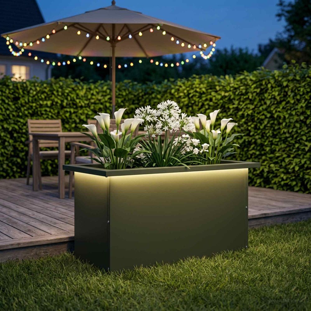 vidaXL Odlingslåda med LED Olivgrön 30 x 60 x 30 cm Stål