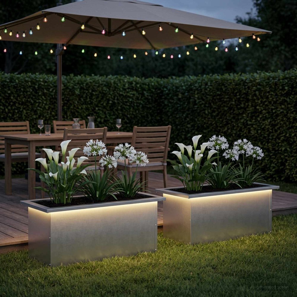 vidaXL Odlingslåda med LED 2 st Silver 30 x 60 x 30 cm Rostfritt stål