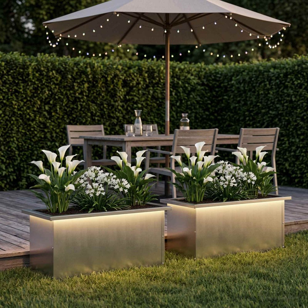 vidaXL Odlingslåda med LED 2 st Silver 30 x 60 x 30 cm