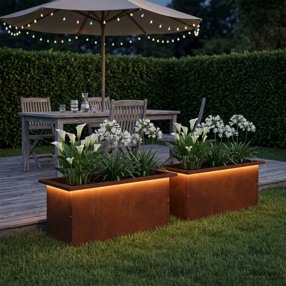 vidaXL Odlingslåda med LED 2 st Rostig 30 x 60 x 30 cm