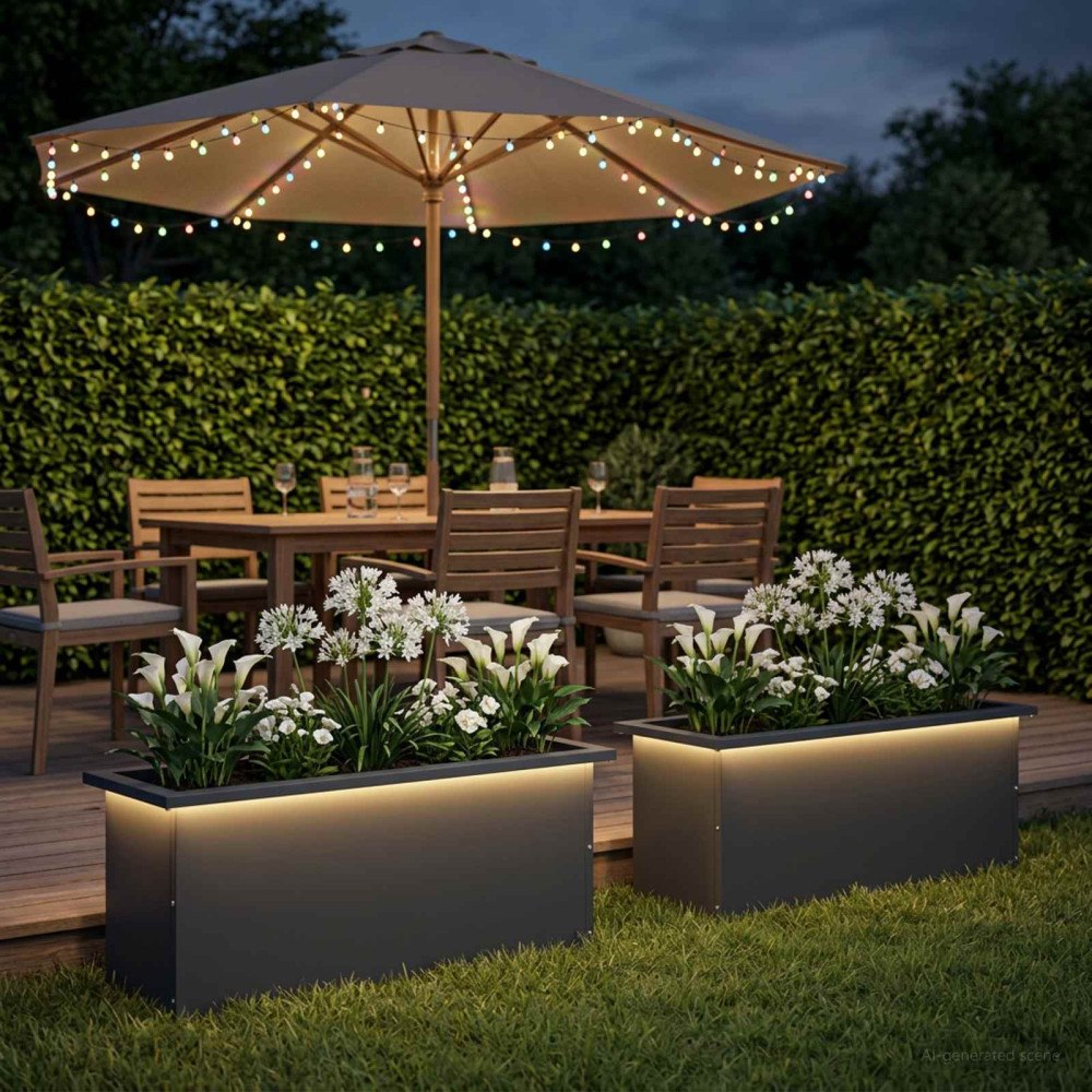 vidaXL Odlingslåda med LED 2 st Antracit 30 x 80 x 30 cm Stål