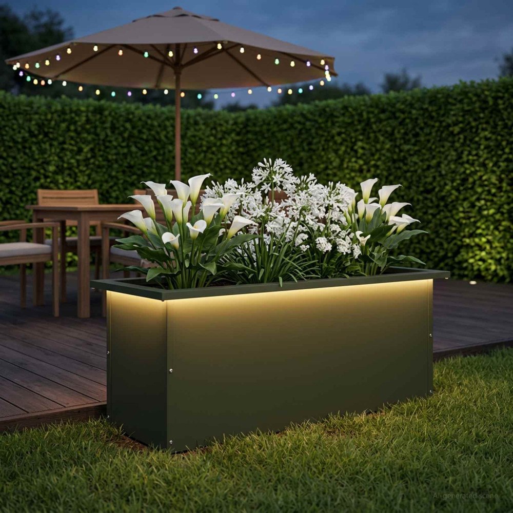 vidaXL Odlingslåda med LED Olivgrön 30 x 80 x 30 cm Stål