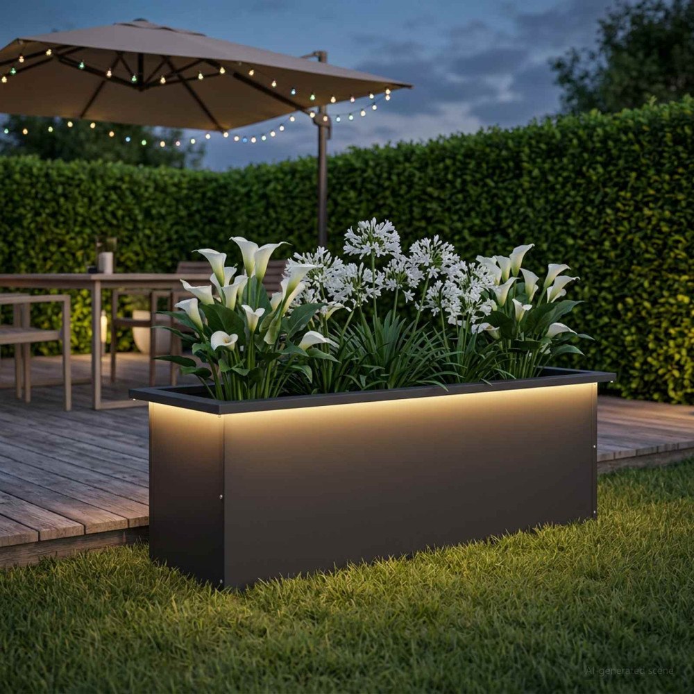 vidaXL Odlingslåda med LED Svart 30 x 100 x 30 cm Stål
