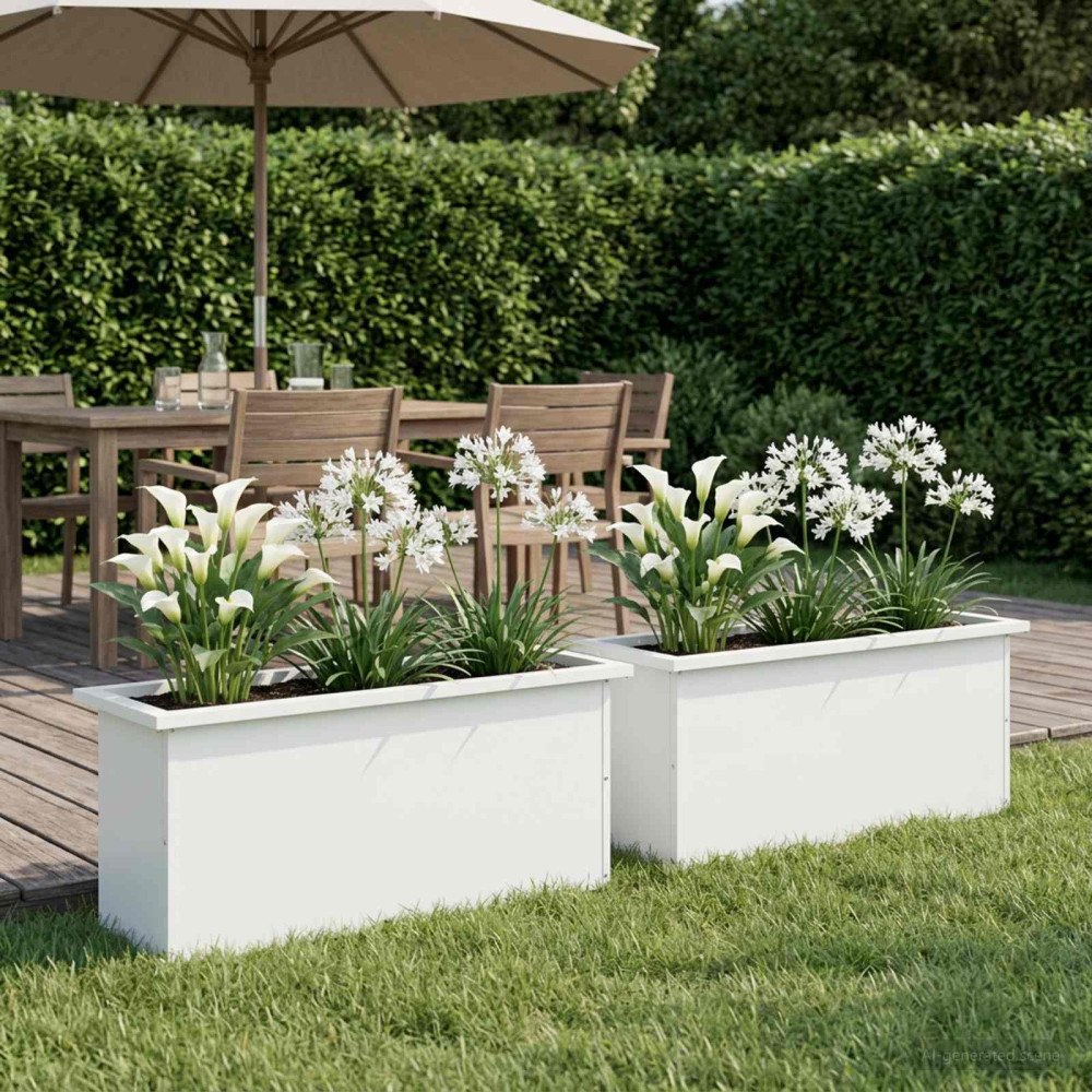vidaXL Odlingslåda med LED 2 st Vit 30 x 100 x 30 cm Stål