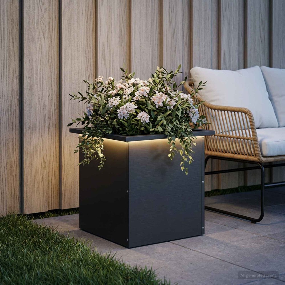 vidaXL Odlingslåda med LED Svart 40 x 40 x 40 cm Stål