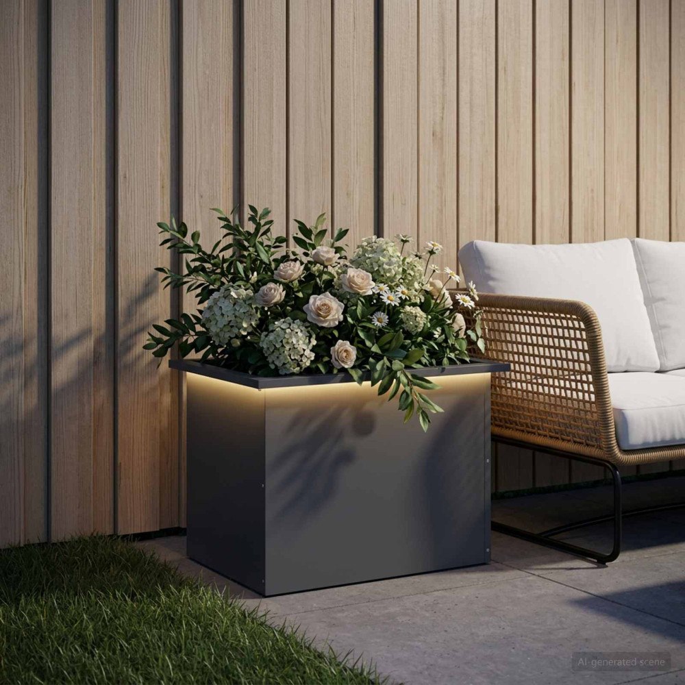 vidaXL Odlingslåda med LED Antracit 40 x 60 x 40 cm Stål