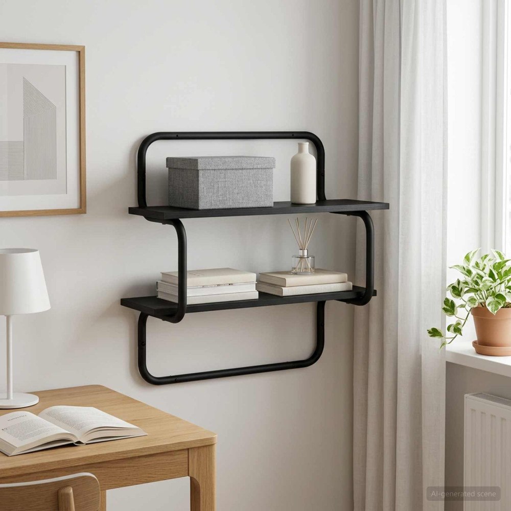 vidaXL Vägghylla med 2 plan Svart ek 40 x 24,5 x 61 cm Konstruerat trä