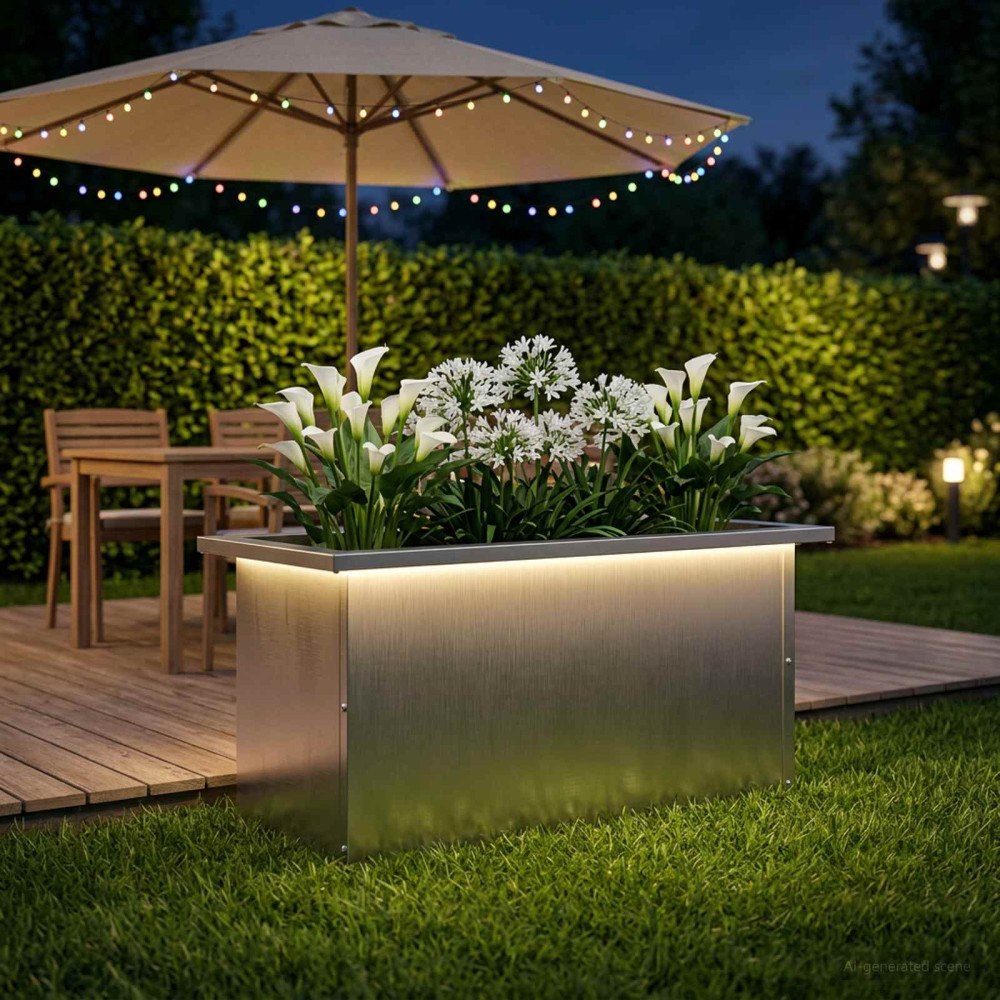 vidaXL Odlingslåda med LED Silver 30 x 60 x 30 cm Rostfritt stål