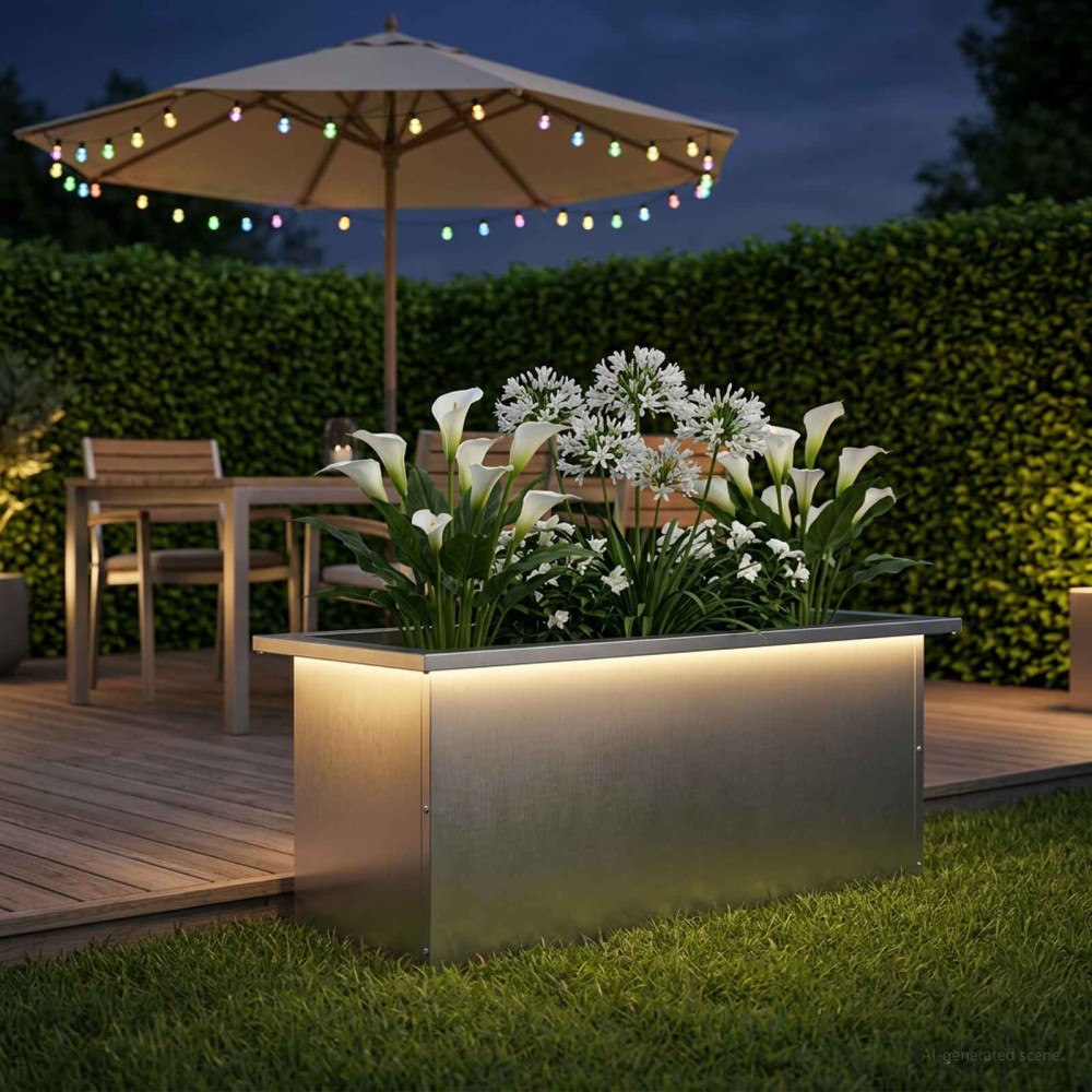 vidaXL Odlingslåda med LED Silver 30 x 80 x 30 cm Rostfritt stål