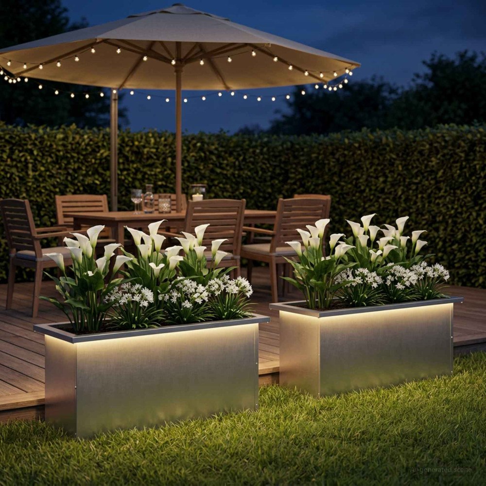 vidaXL Odlingslåda med LED 2 st Silver 30 x 80 x 30 cm Rostfritt stål