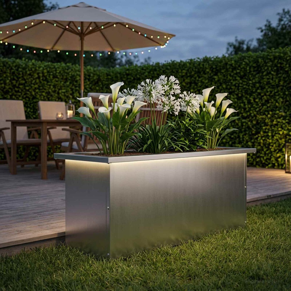 vidaXL Odlingslåda med LED Silver 30 x 80 x 30 cm Galvaniserat stål