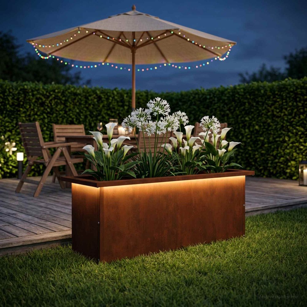 vidaXL Odlingslåda med LED Rostig 30 x 80 x 30 cm Väderbeständig stål