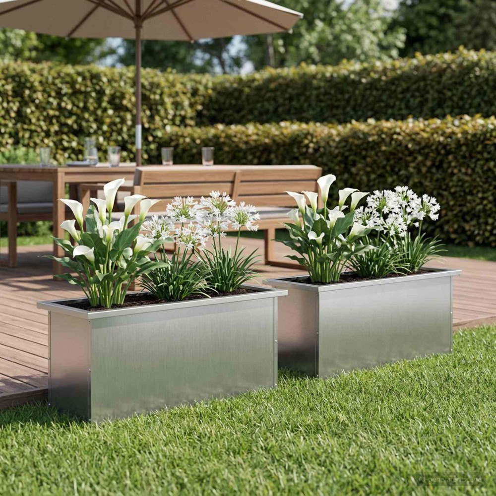 vidaXL Odlingslåda med LED 2 st Silver 30 x 100 x 30 cm