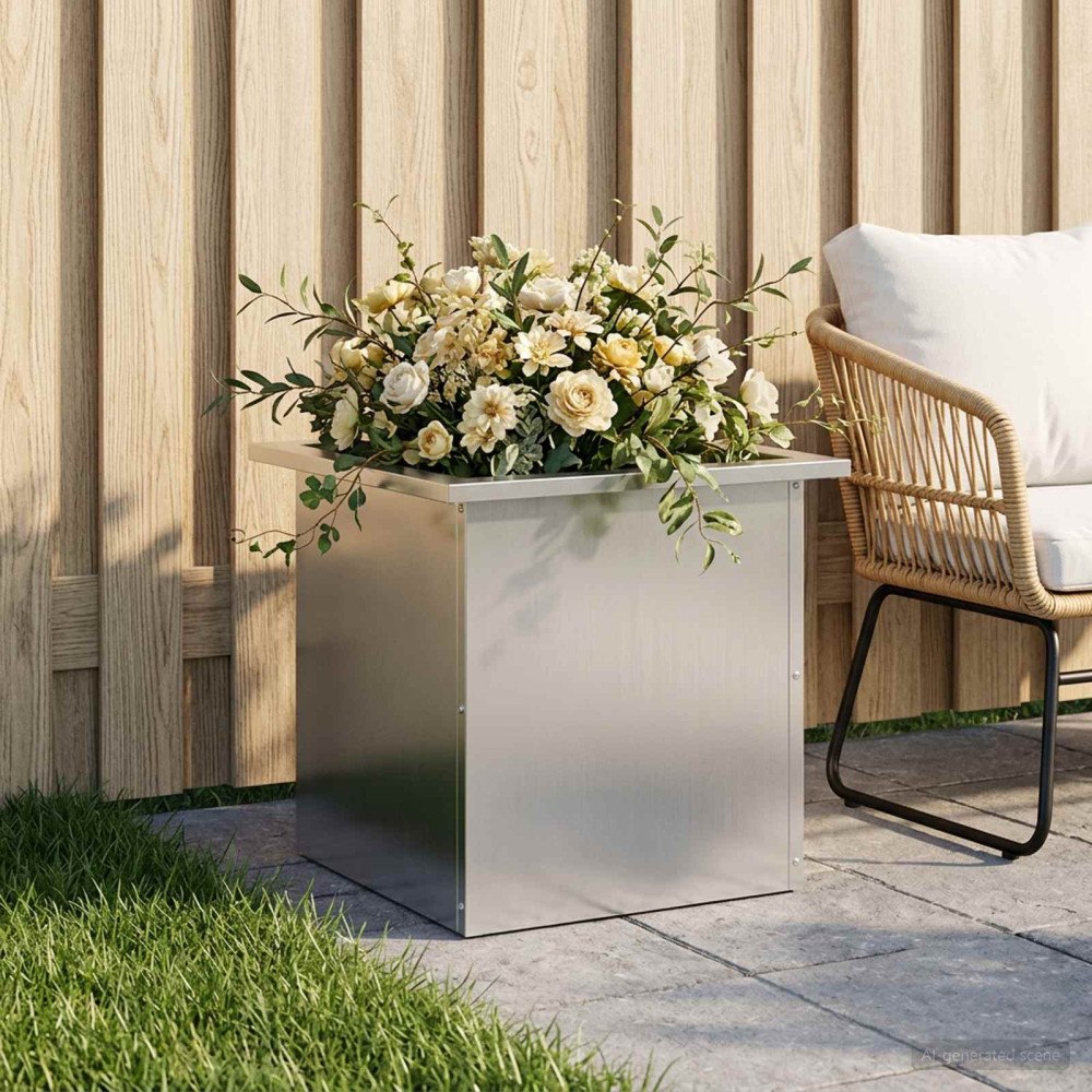 vidaXL Odlingslåda med LED Silver 40 x 40 x 40 cm Galvaniserat stål