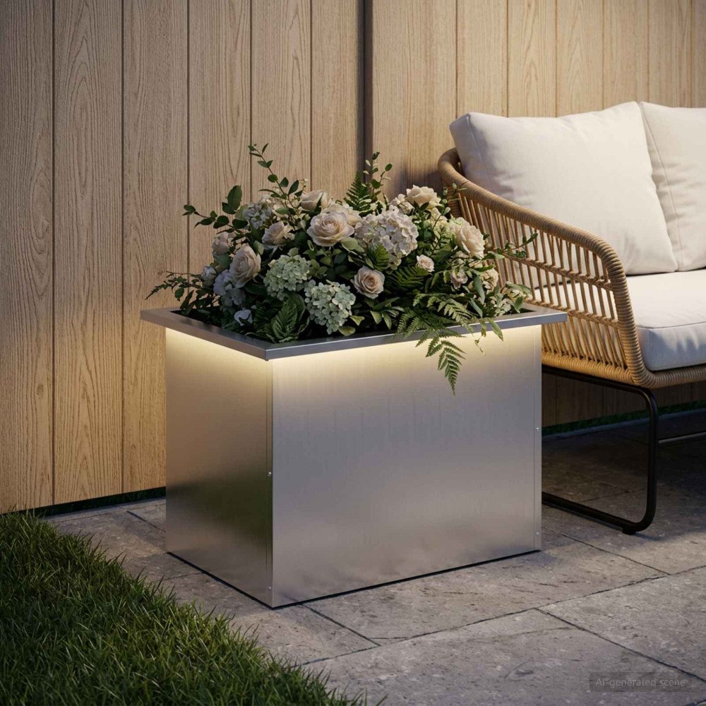vidaXL Odlingslåda med LED Silver 40 x 60 x 40 cm Galvaniserat stål