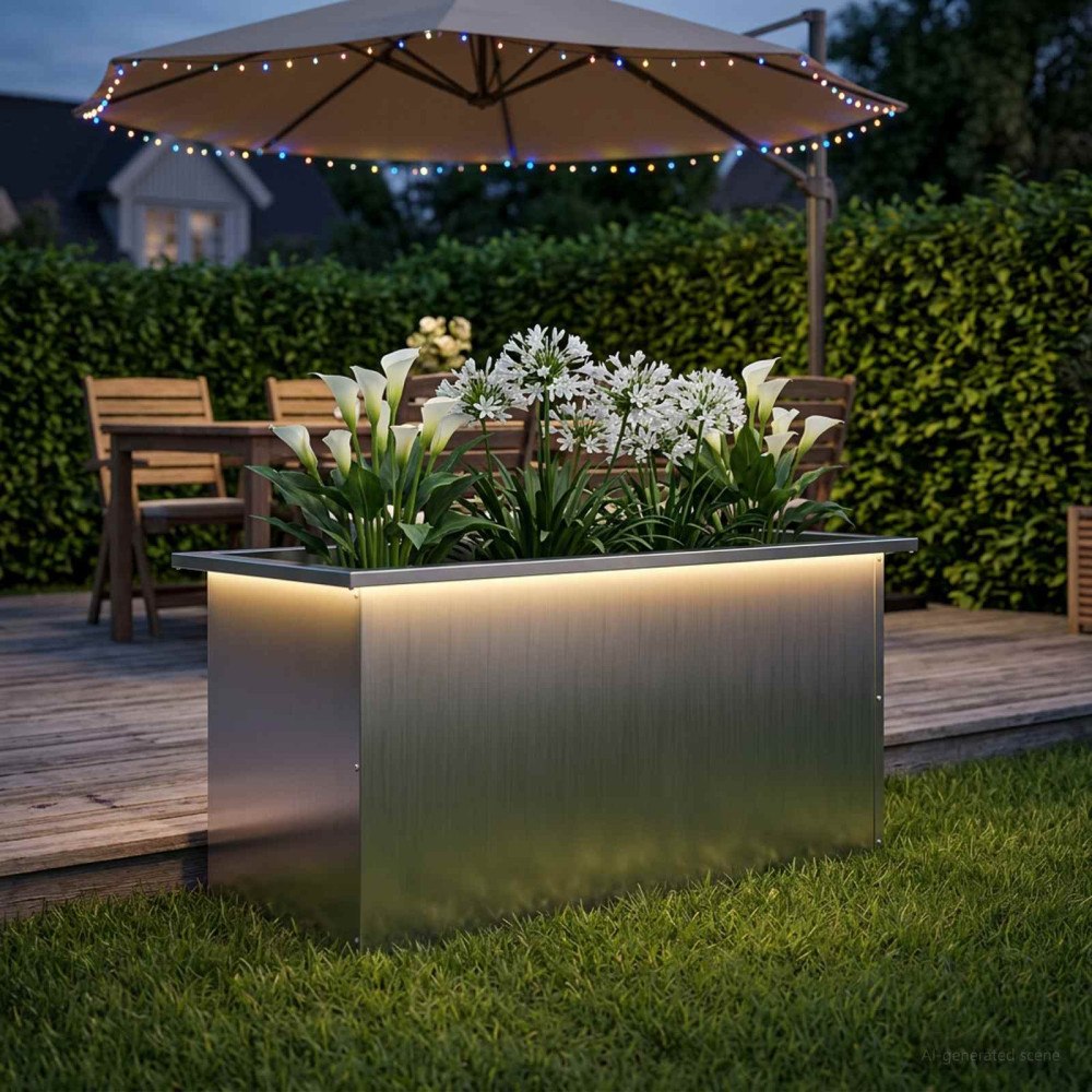 vidaXL Odlingslåda med LED Silver 40 x 80 x 40 cm Galvaniserat stål