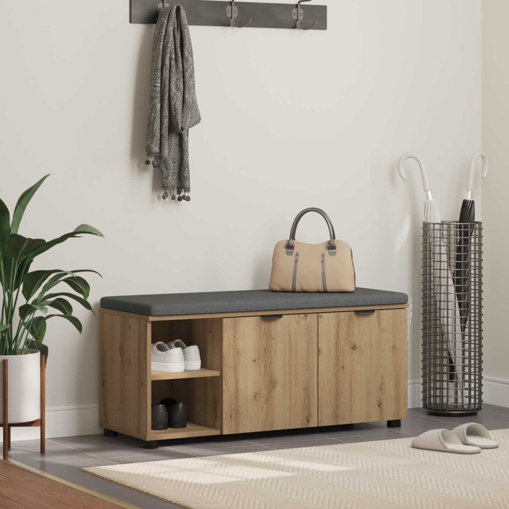 vidaXL Skobänk med kudde Artisan-ek 100 x 38 x 46 cm Konstruerat trä