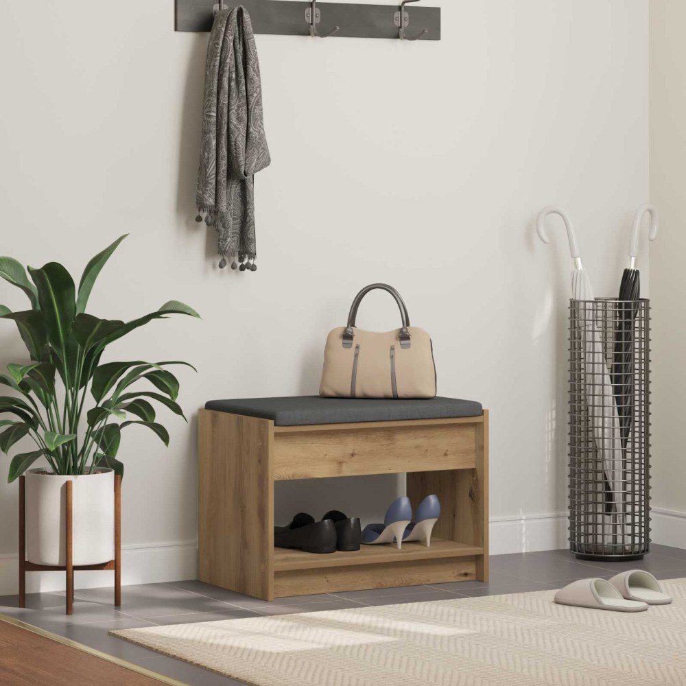 vidaXL Skobänk med kudde Artisan-ek 63 x 38 x 45 cm Konstruerat trä