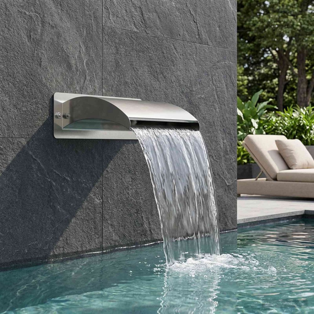 vidaXL Poolvattenfall med LED Rostfritt Stål 304 30 x 9 x 26 cm Silver