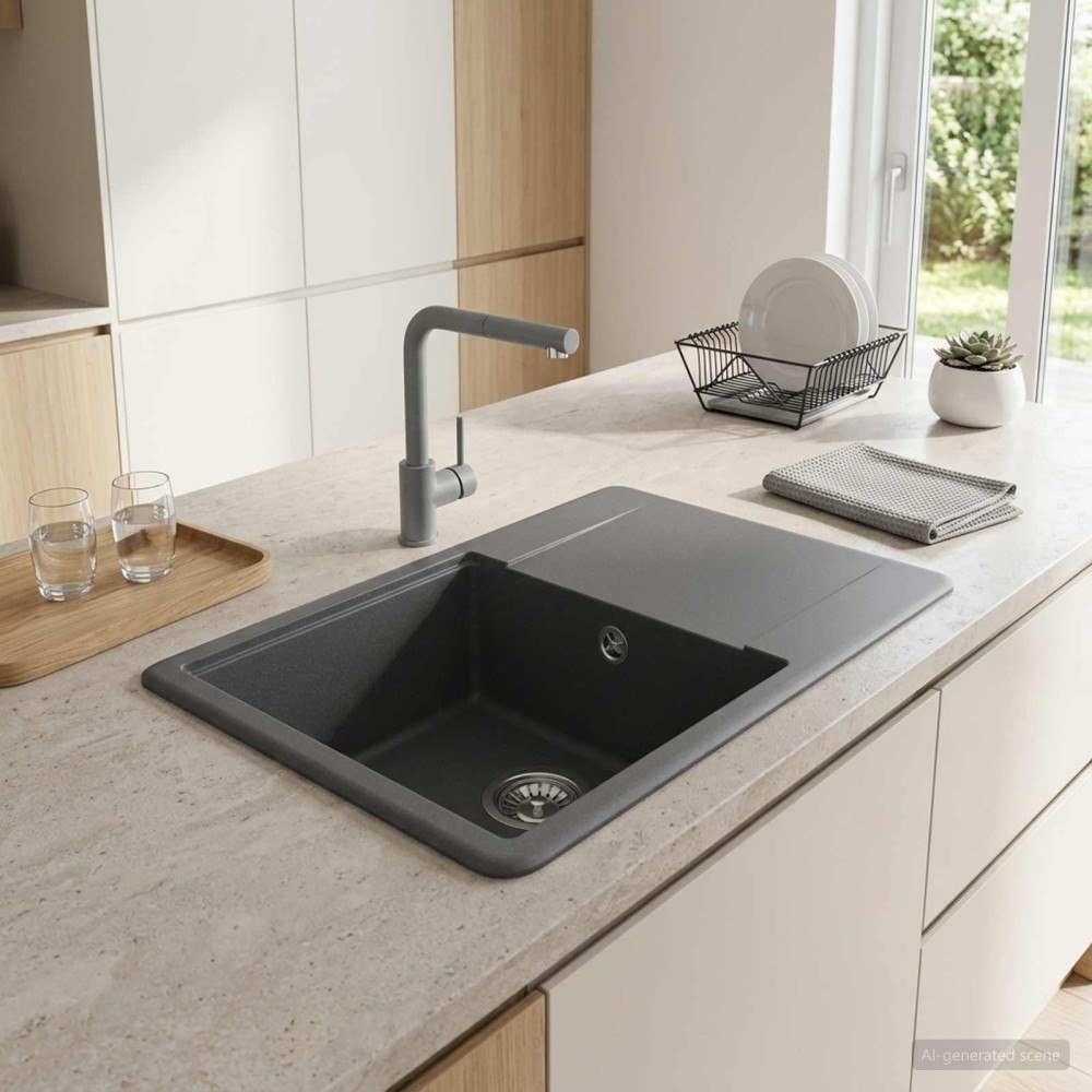 vidaXL Diskbänk med enkelho Granit 56 x 46 x 19 cm Grafit
