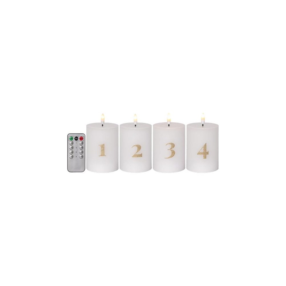 STAR TRADING Blockljus STAR T LED Advent vit 4/fp