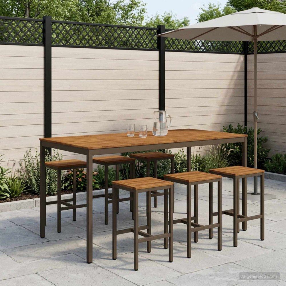 vidaXL Trädgård Bar Bord Naturlig och Kaffe 196 x 100,5 x 105 cm