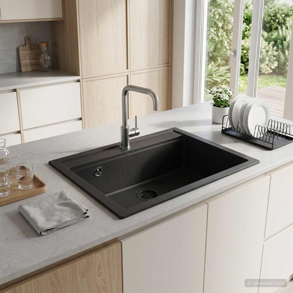 vidaXL Diskbänk enkelho Granit 60 x 51 x 30,5 cm Grafit