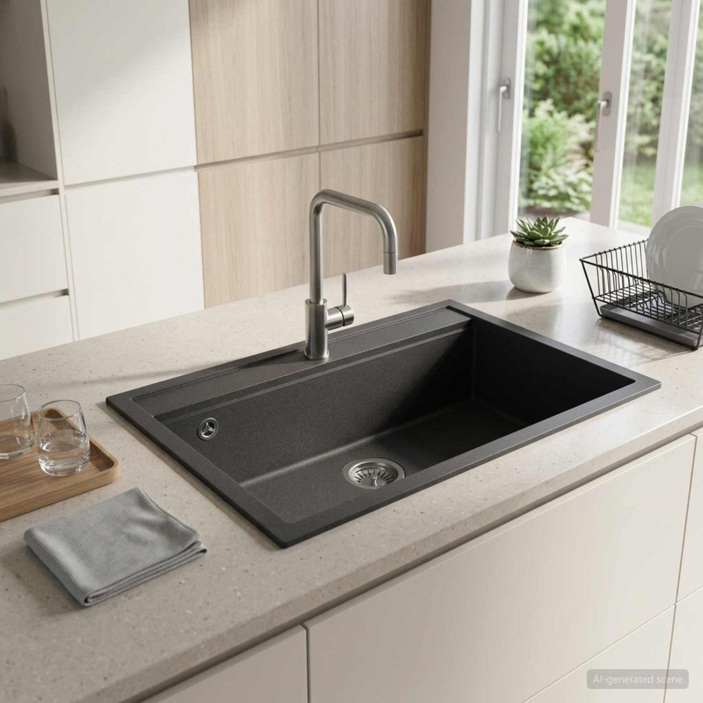 vidaXL Diskbänk enkelho Granit 79,5 x 50,5 x 20 cm Grafit