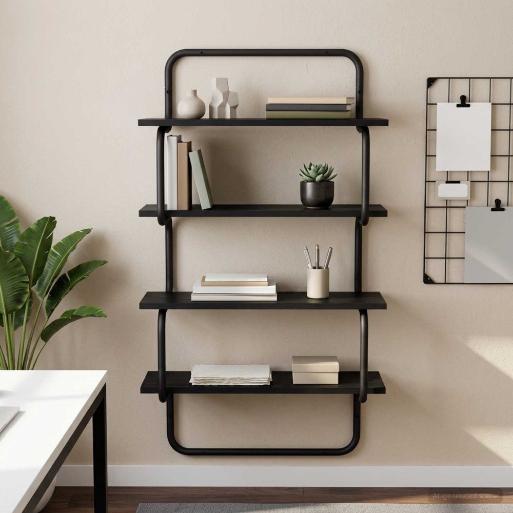 vidaXL 4-Tier Vägghylla Svart ek 80 x 24,5 x 104 cm Konstruerat trä