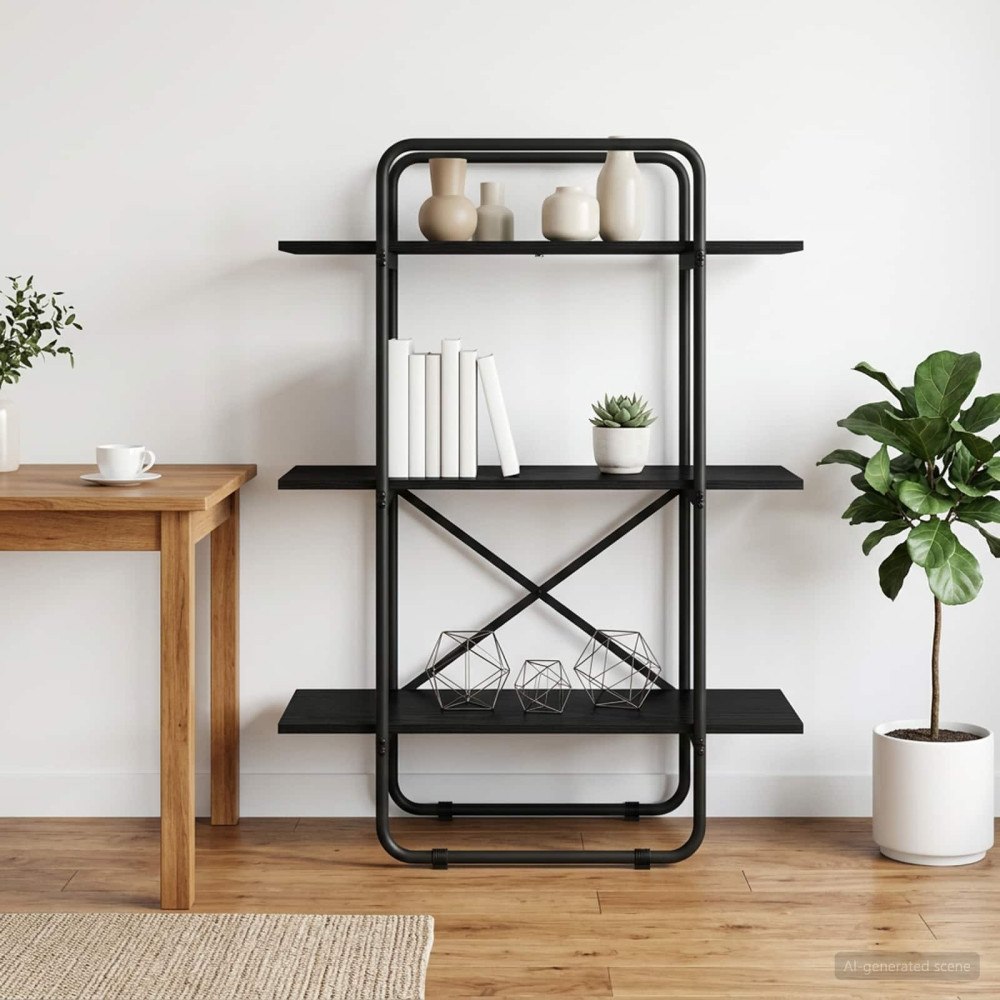 vidaXL Bokhylla 3 nivåer 80 x 35 x 105 cm PB Svart ek