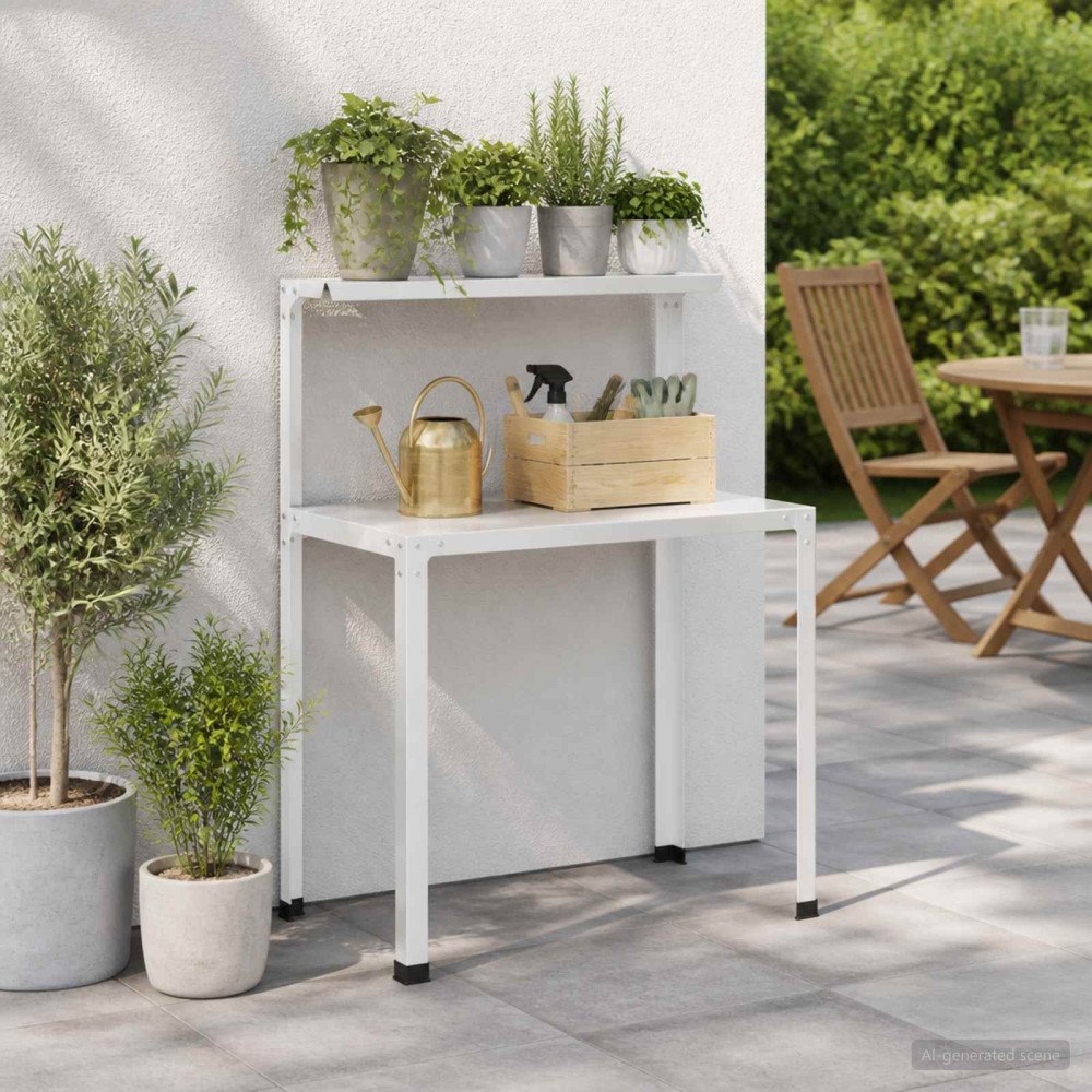 vidaXL Planteringsbord 100 x 50 x 104 cm Pulverlackerat stål Vit