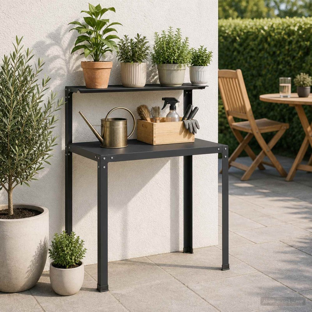 vidaXL Planteringsbord 80 x 50 x 104 cm Pulverlackerat stål Svart