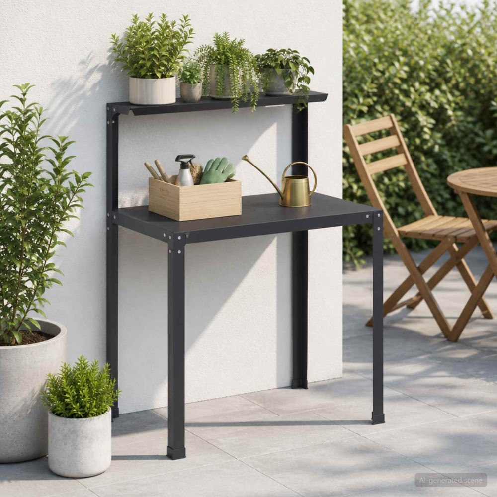 vidaXL Planteringsbord 60 x 50 x 104 cm Pulverlackerat stål Svart