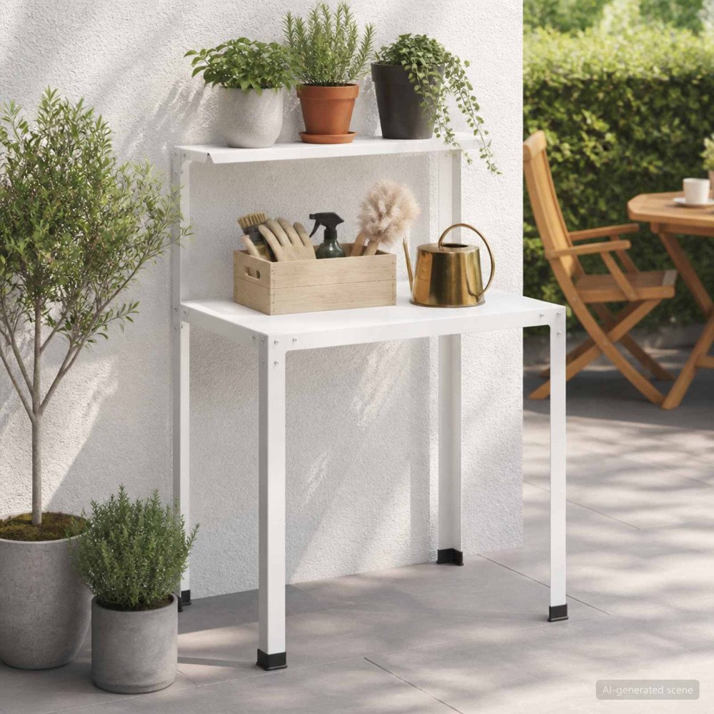 vidaXL Planteringsbord 60 x 50 x 104 cm Pulverlackerat stål Vit