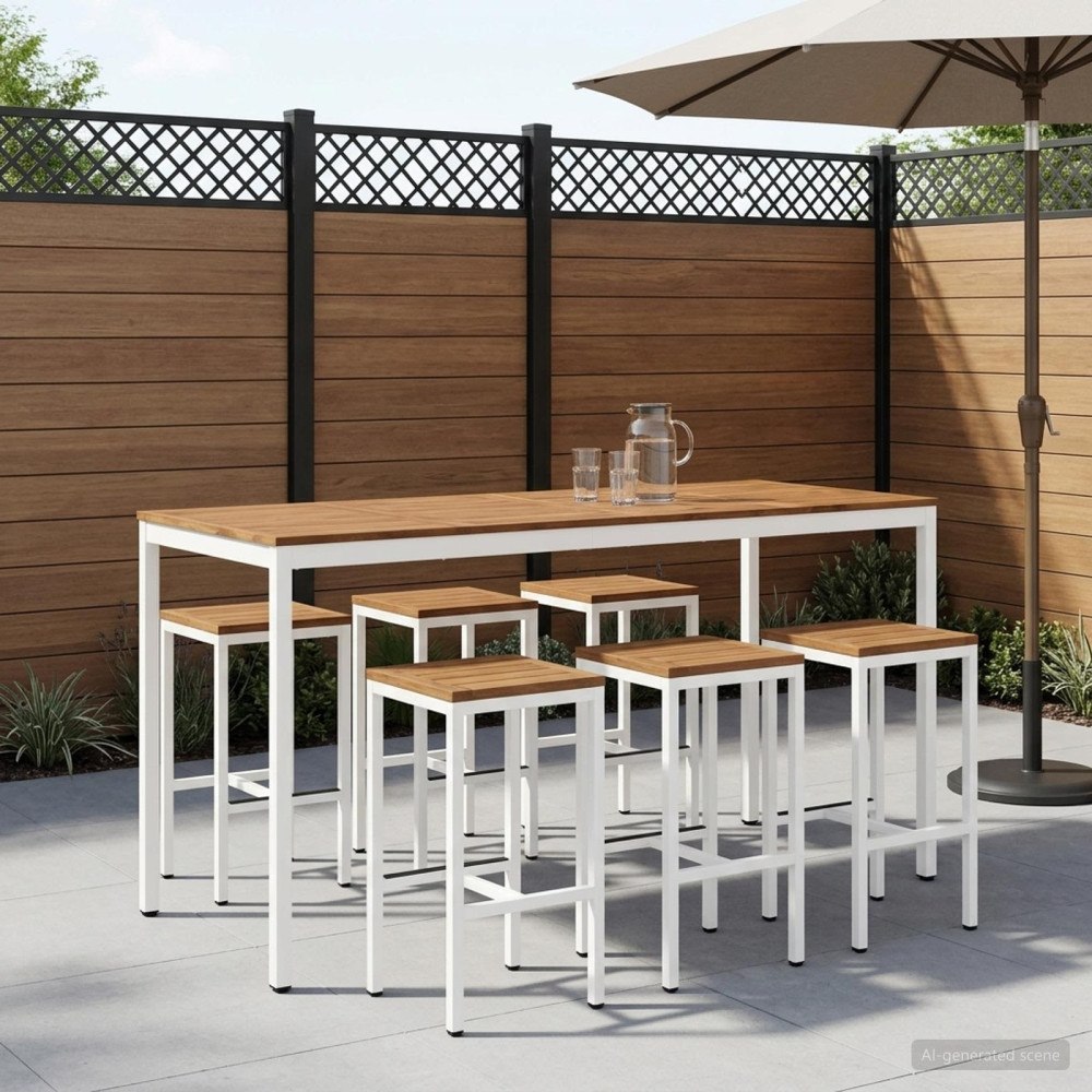 vidaXL Trädgård Bar Bord Naturlig och vit 196 x 80,5 x 105 cm