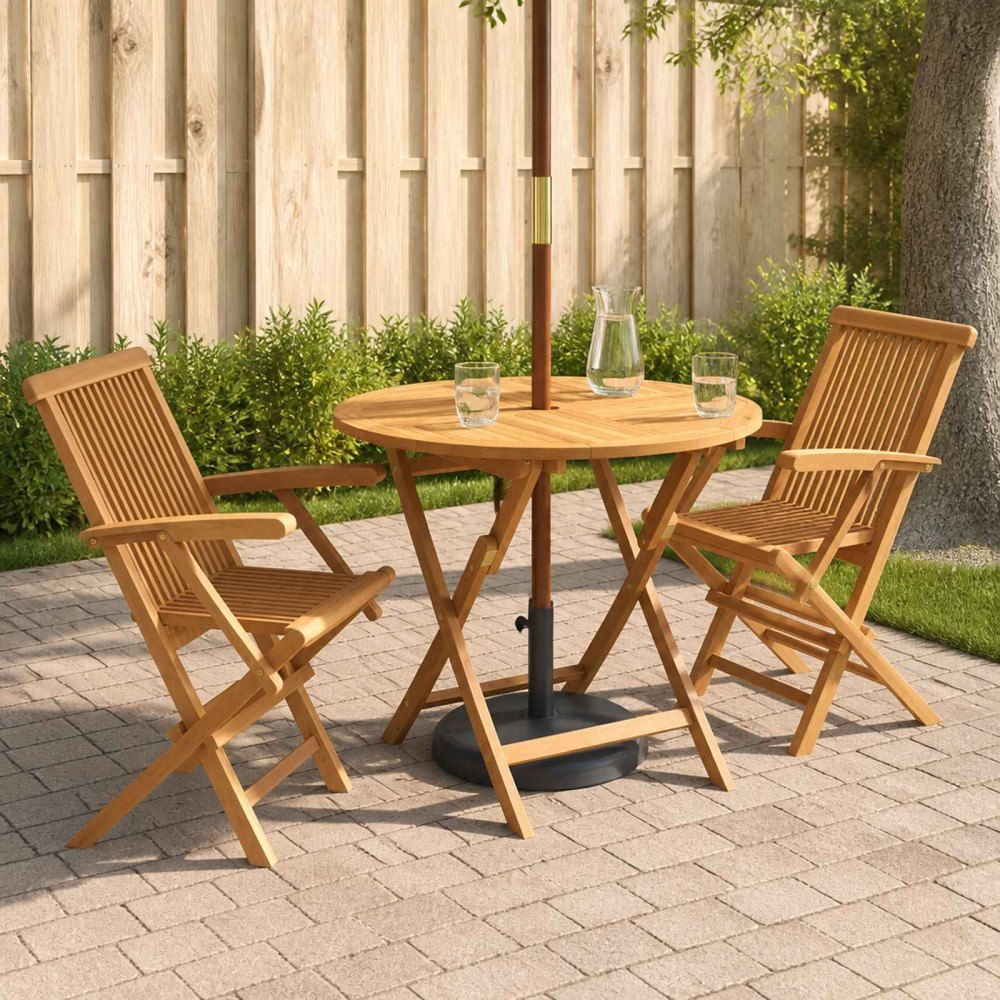 vidaXL 3-delad hopfällbar trädgårdsbistro-set Naturlig Massivt teakträ